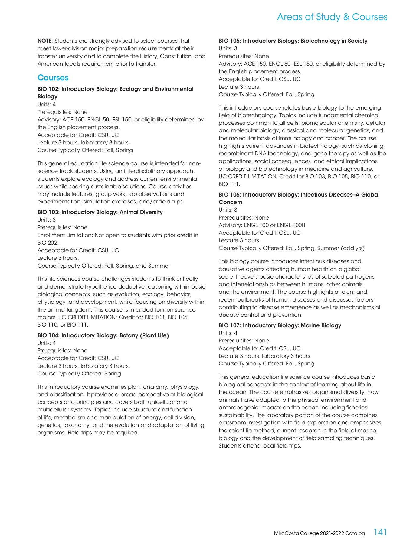 MiraCosta College 20212022 Catalog MiraCosta College Page 141