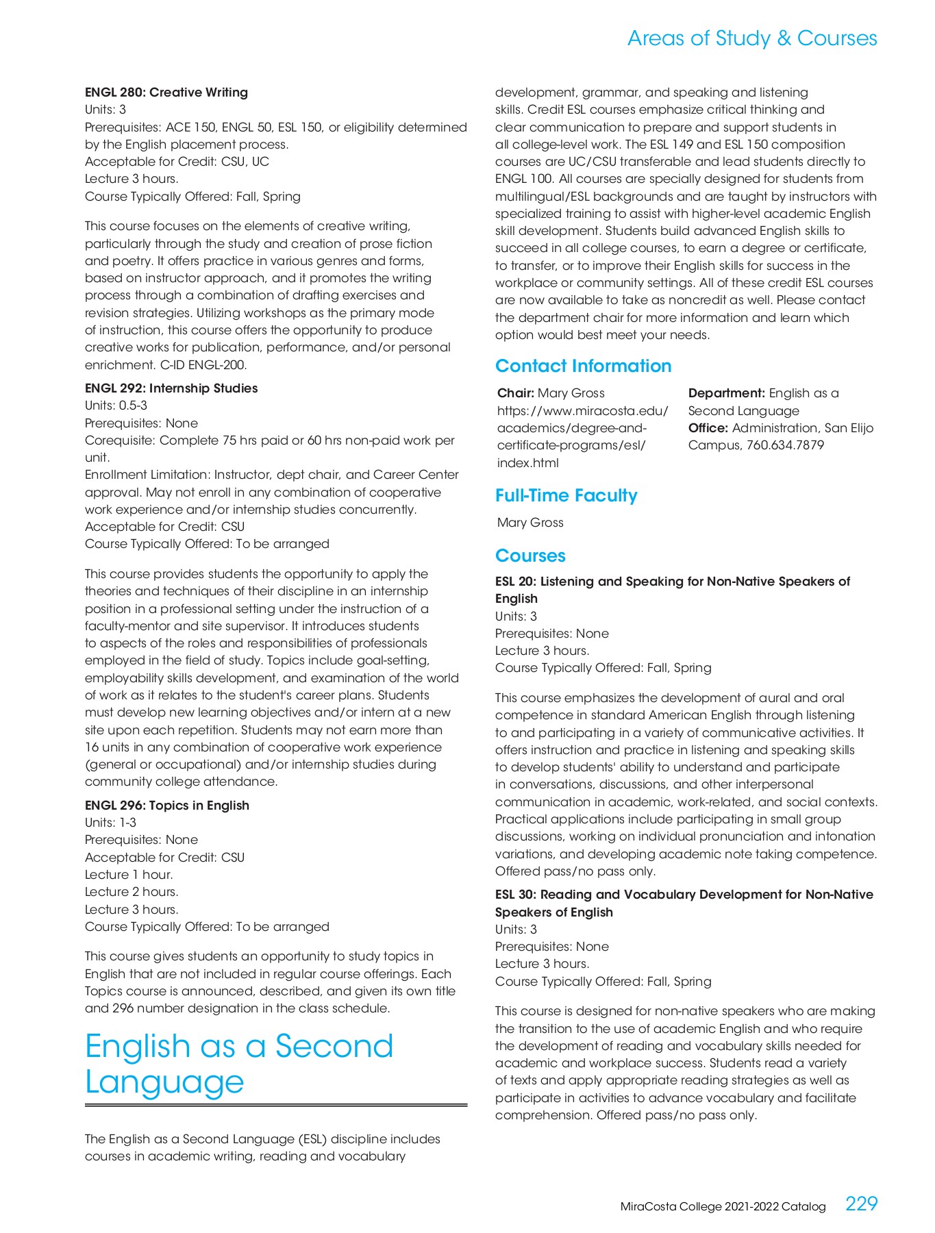 MiraCosta College 20212022 Catalog MiraCosta College Page 229