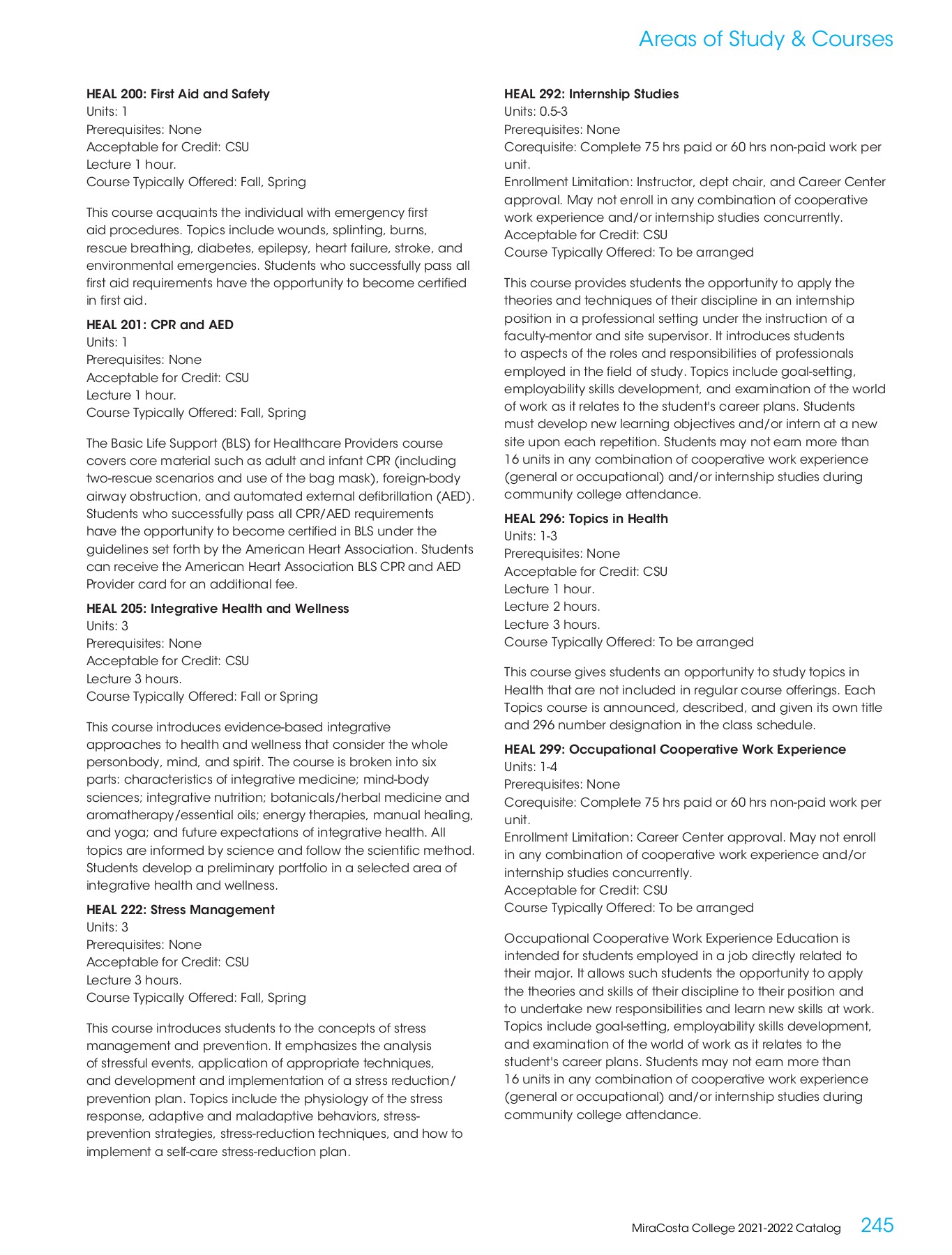MiraCosta College 20212022 Catalog MiraCosta College Page 245