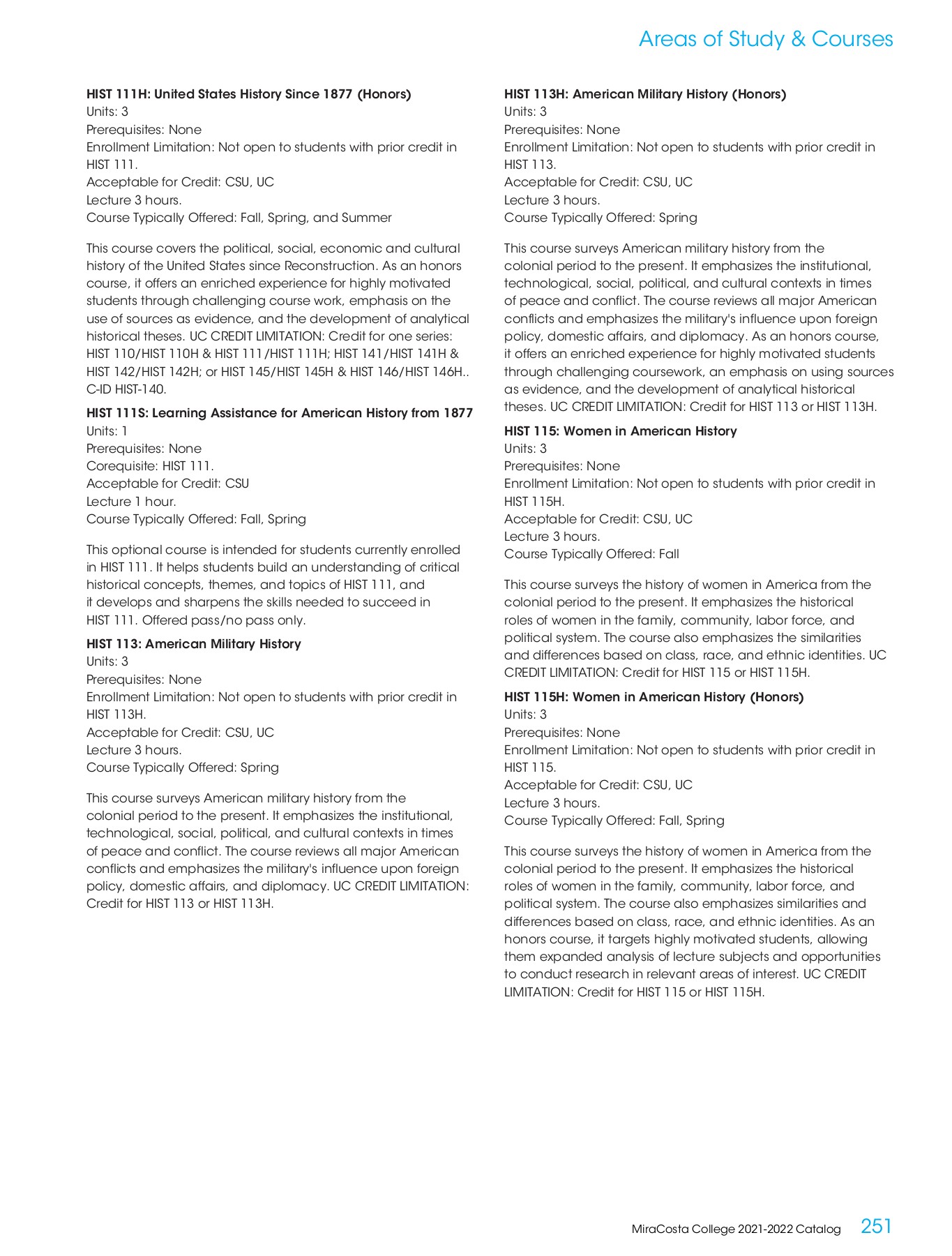 MiraCosta College 20212022 Catalog MiraCosta College Page 251