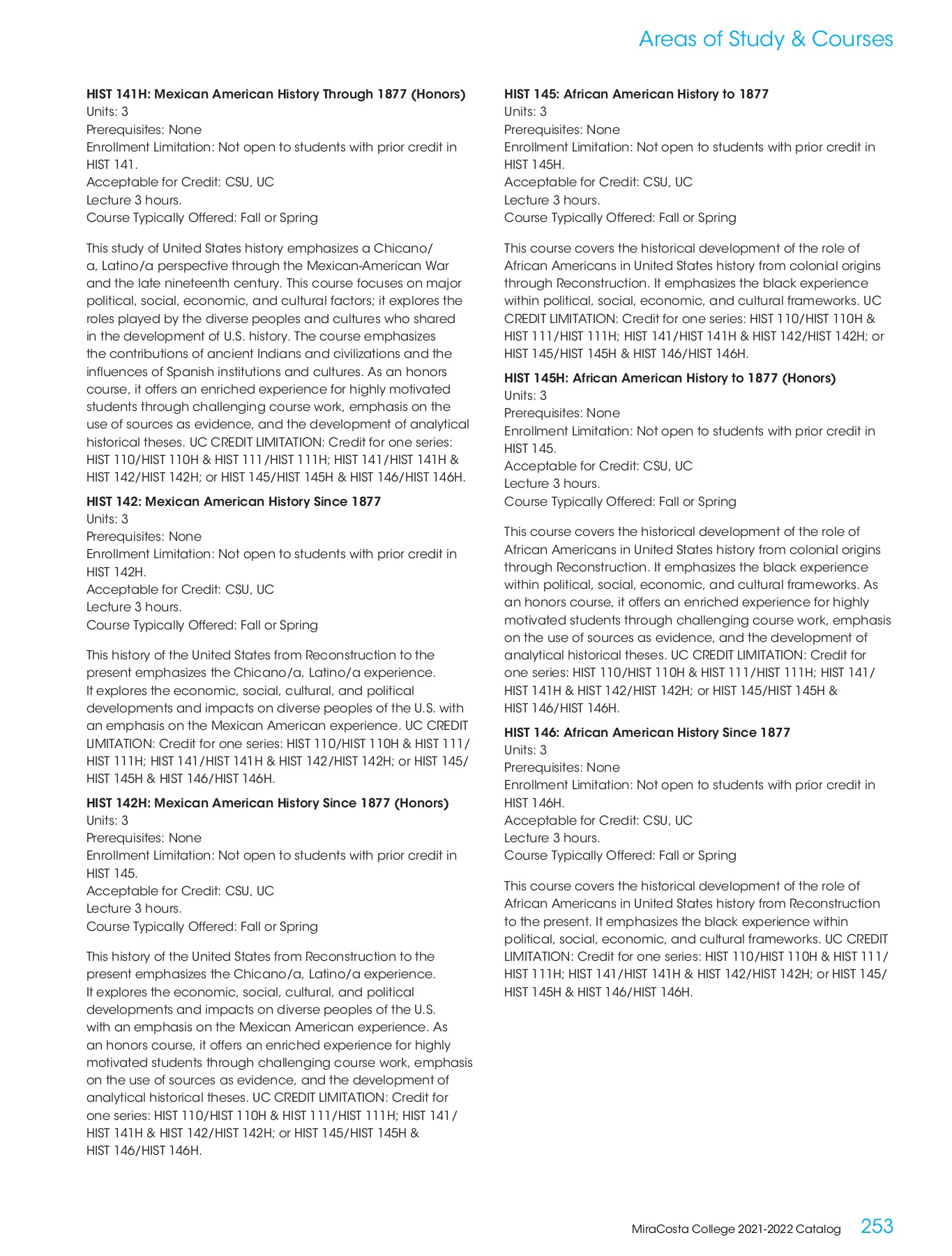 MiraCosta College 20212022 Catalog MiraCosta College Page 253