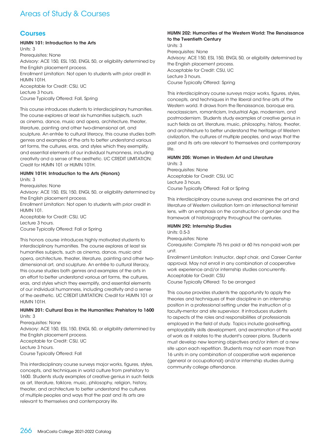 MiraCosta College 20212022 Catalog MiraCosta College Page 266