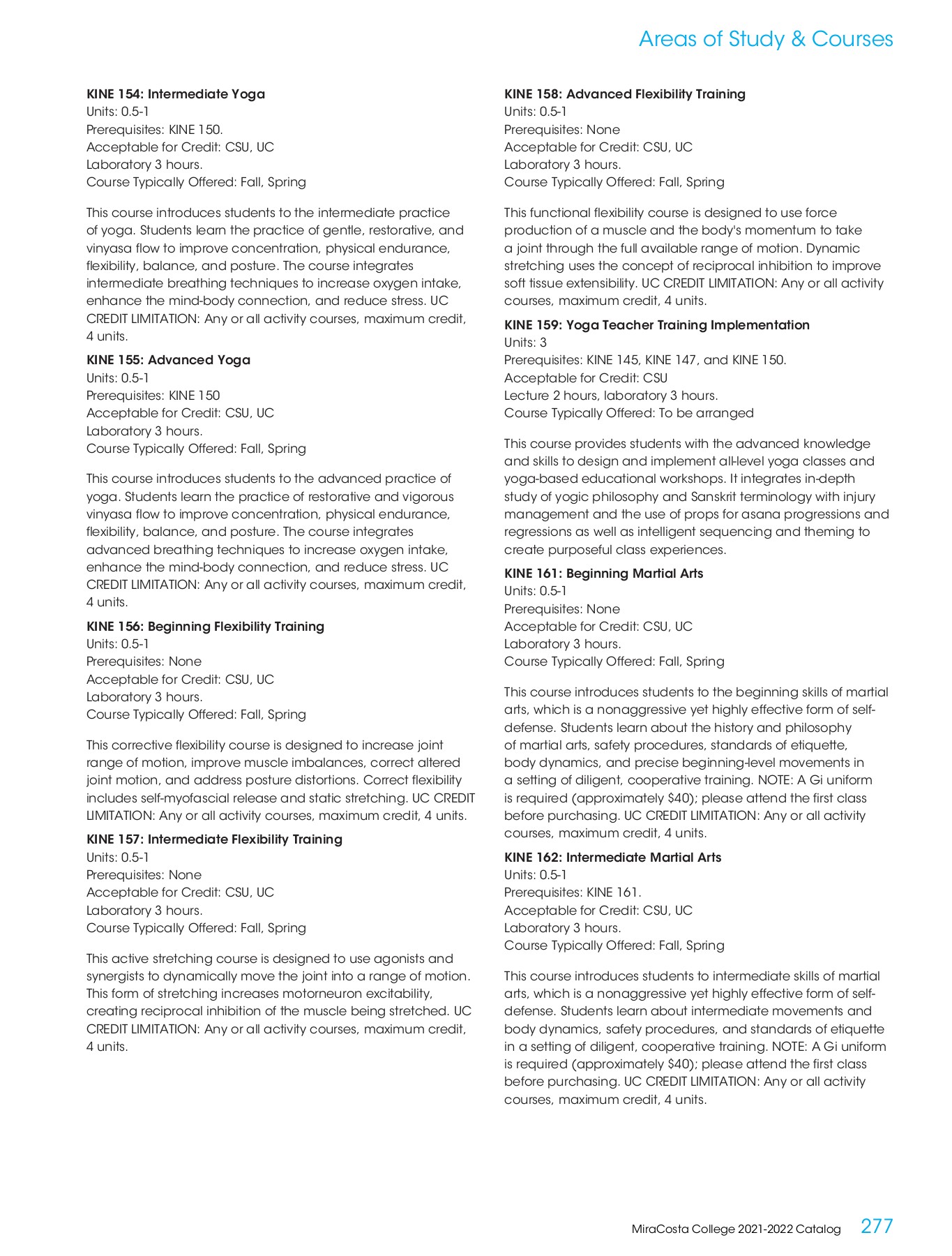 MiraCosta College 20212022 Catalog MiraCosta College Page 277