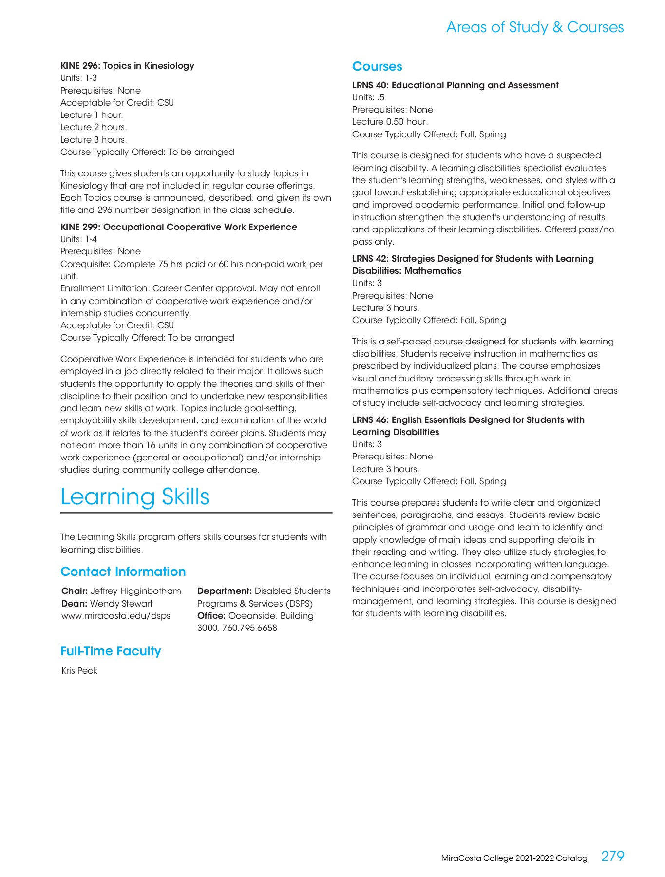 MiraCosta College 20212022 Catalog MiraCosta College Page 279