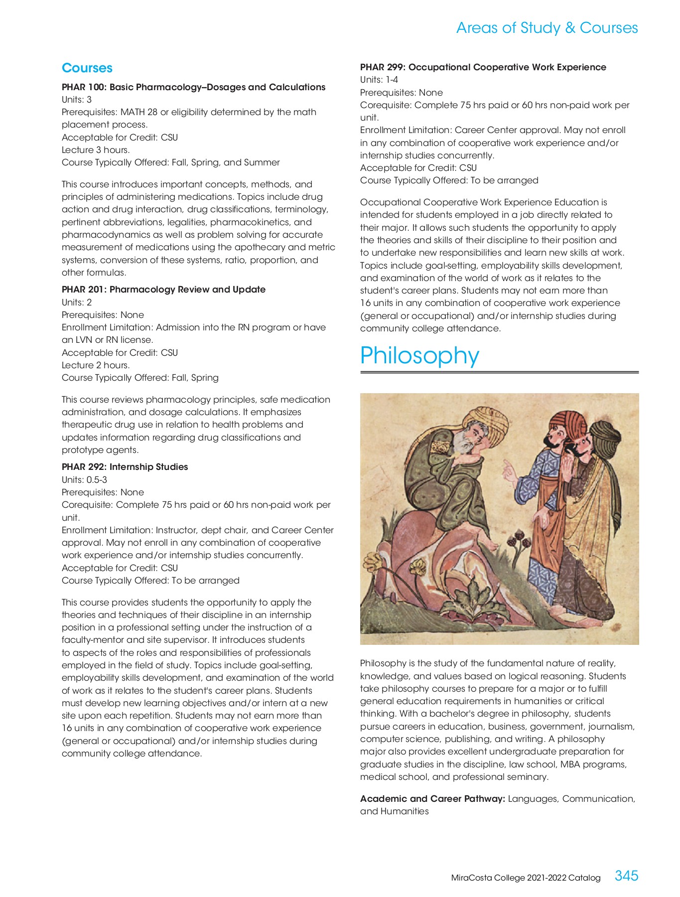 MiraCosta College 20212022 Catalog MiraCosta College Page 345