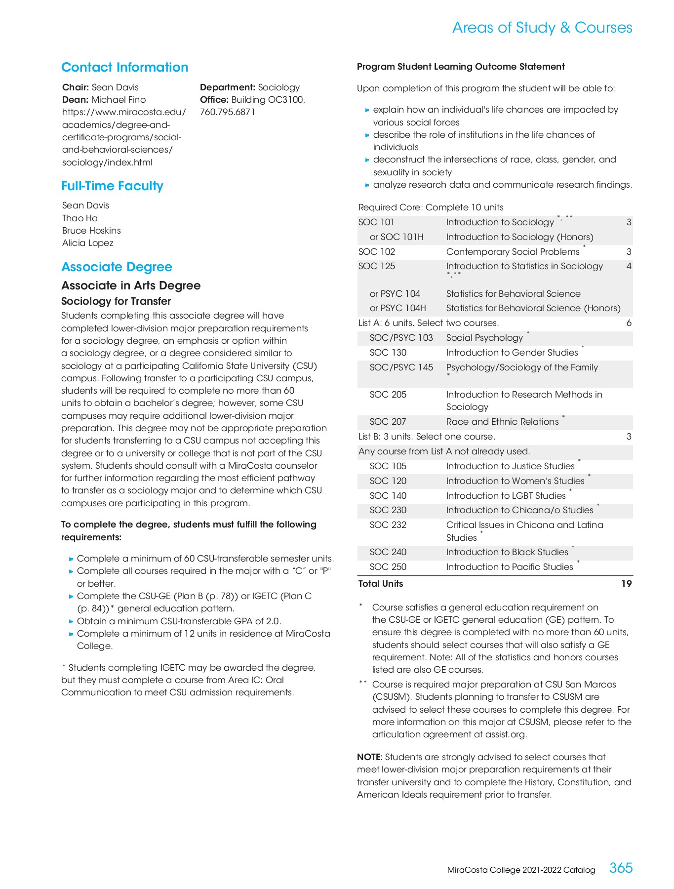 MiraCosta College 20212022 Catalog MiraCosta College Page 365