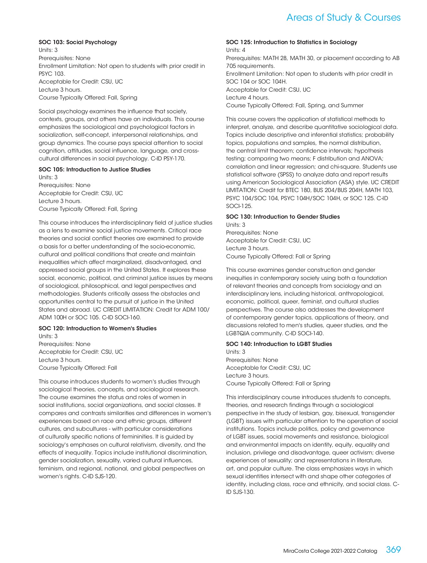 MiraCosta College 20212022 Catalog MiraCosta College Page 369