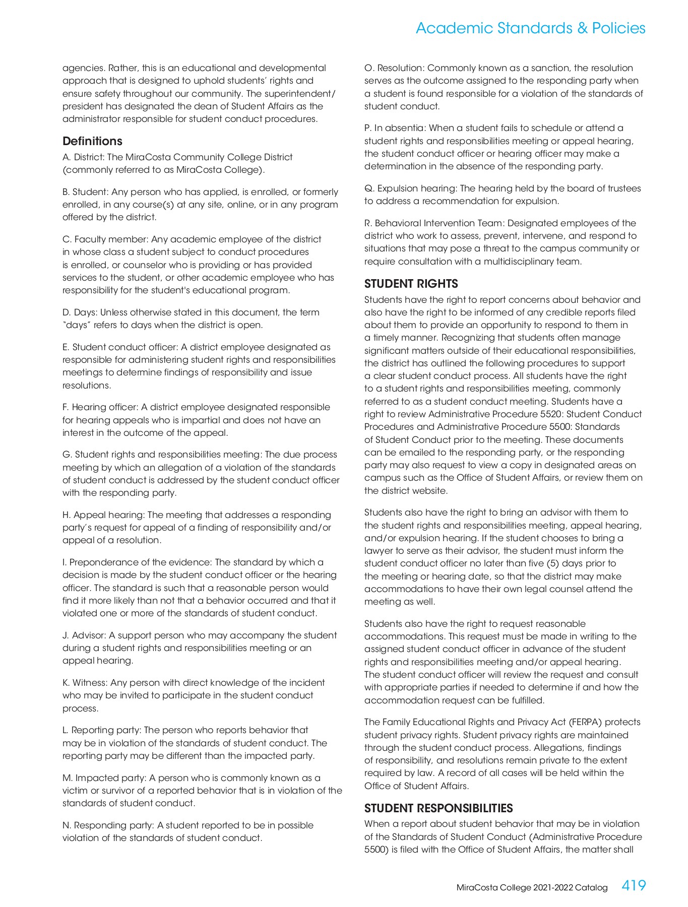 MiraCosta College 20212022 Catalog MiraCosta College Page 419