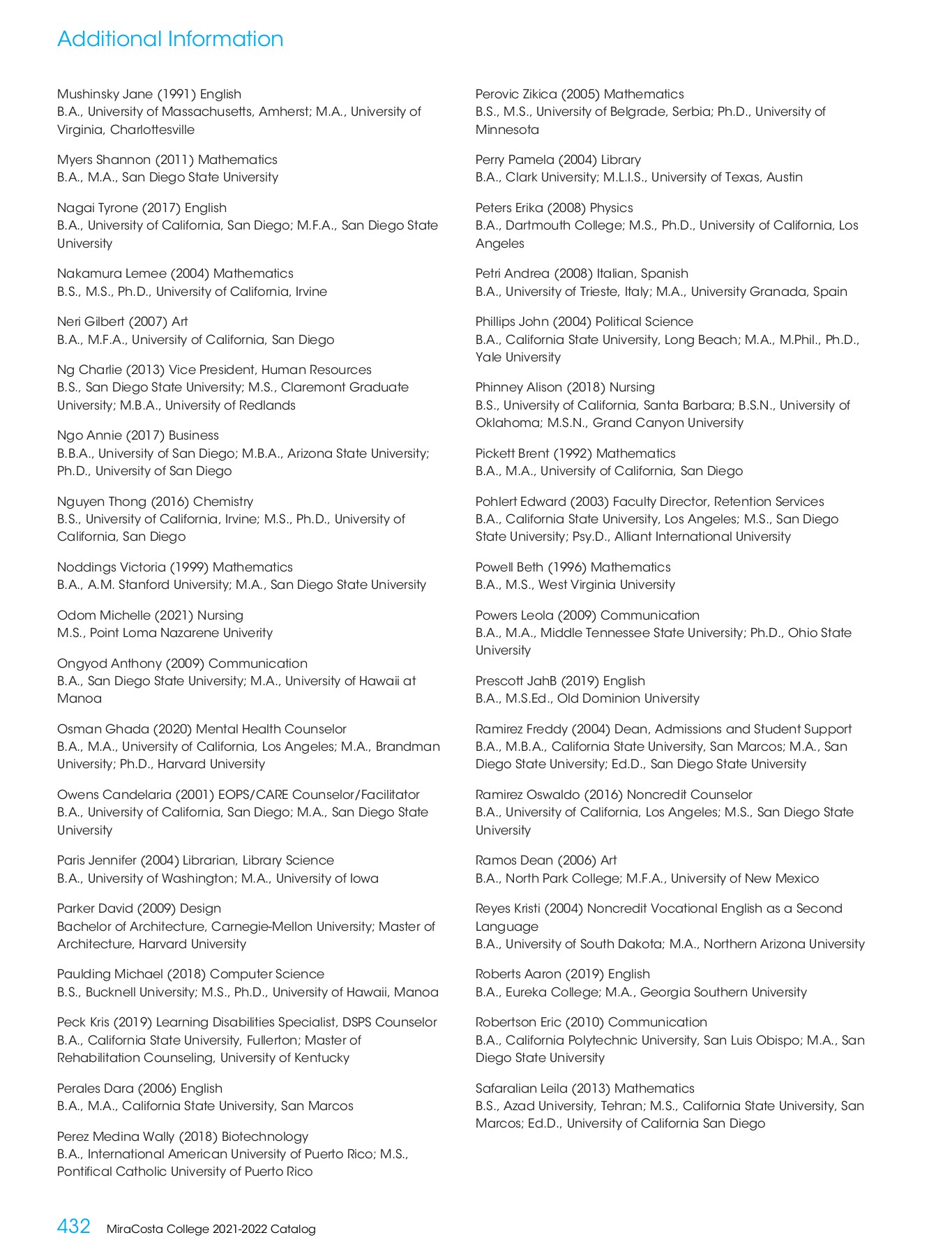 MiraCosta College 20212022 Catalog MiraCosta College Page 432