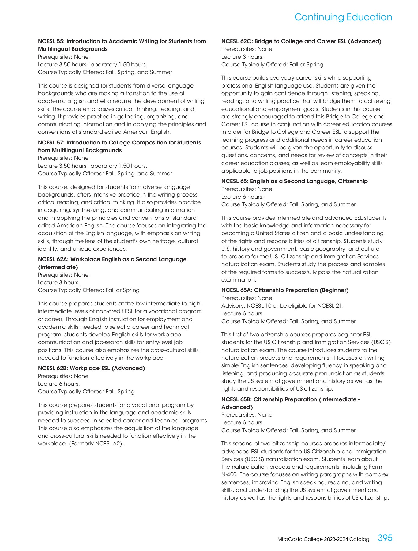 MiraCosta College 20232024 Catalog MiraCosta College Page 395
