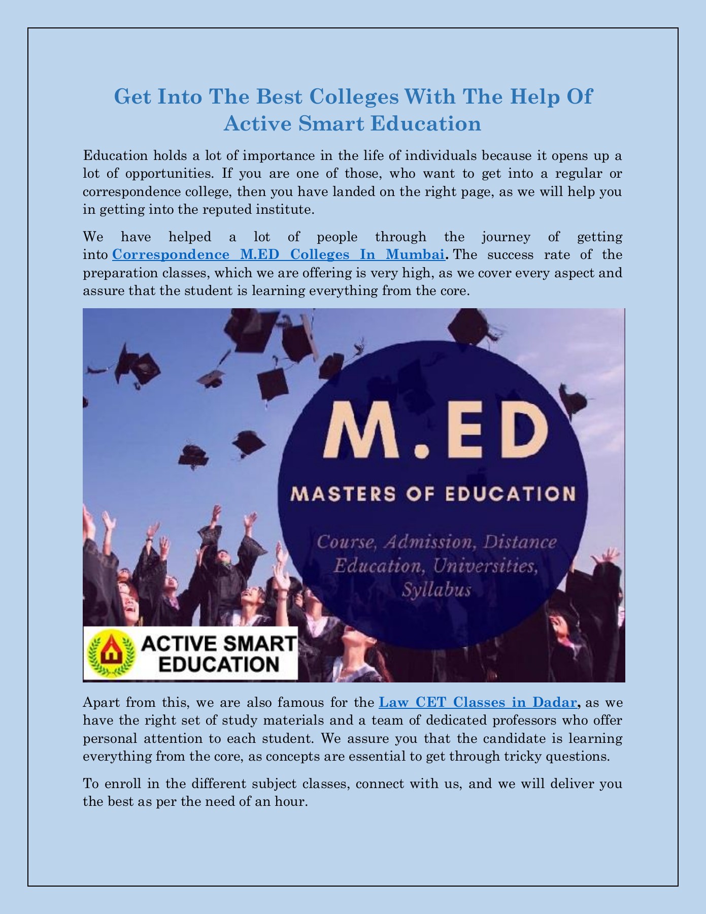 Correspondence M.Ed Colleges In Mumbai activesmartedu Active Smart Education Page 1 2