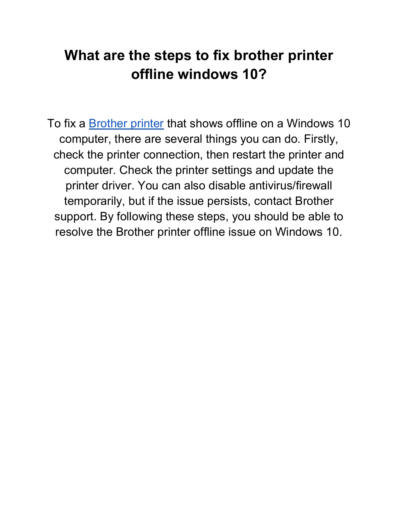 What are the steps to fix brother printer offline windows 10