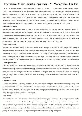 Professional Music Industry Tips from UAC Manageme