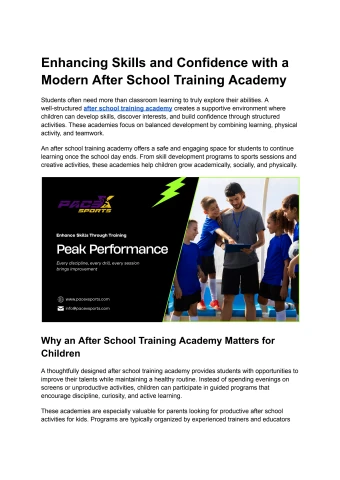 Enhancing Skills and Confidence with a Modern After School Training Academy