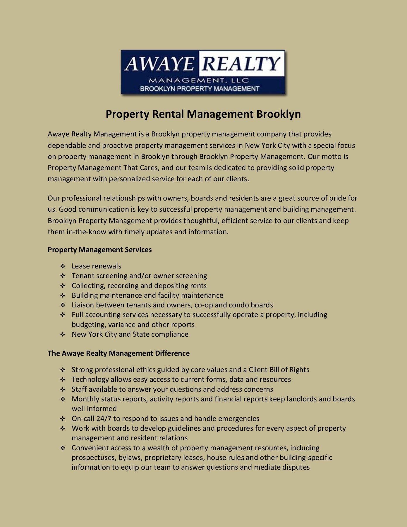 Property Rental Management Brooklyn awayemanagement Page 1 3