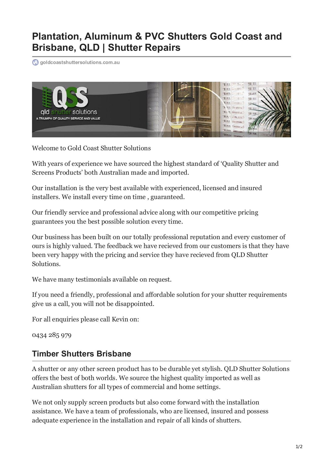 Plantation Shutters Repairs in Gold Coast and Brisbane QLD