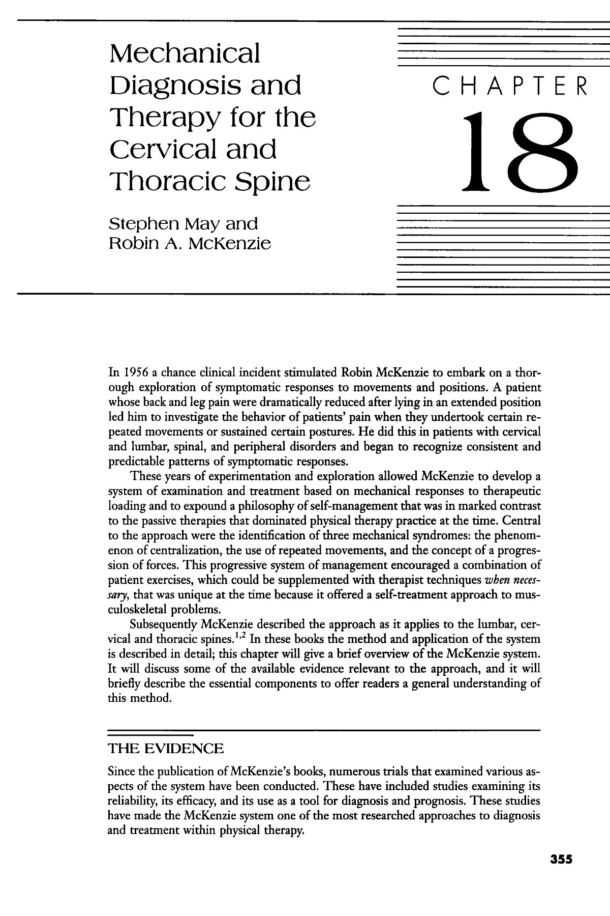 Mechanical diagnosis and therapy for CX and Tx spine Horizon College