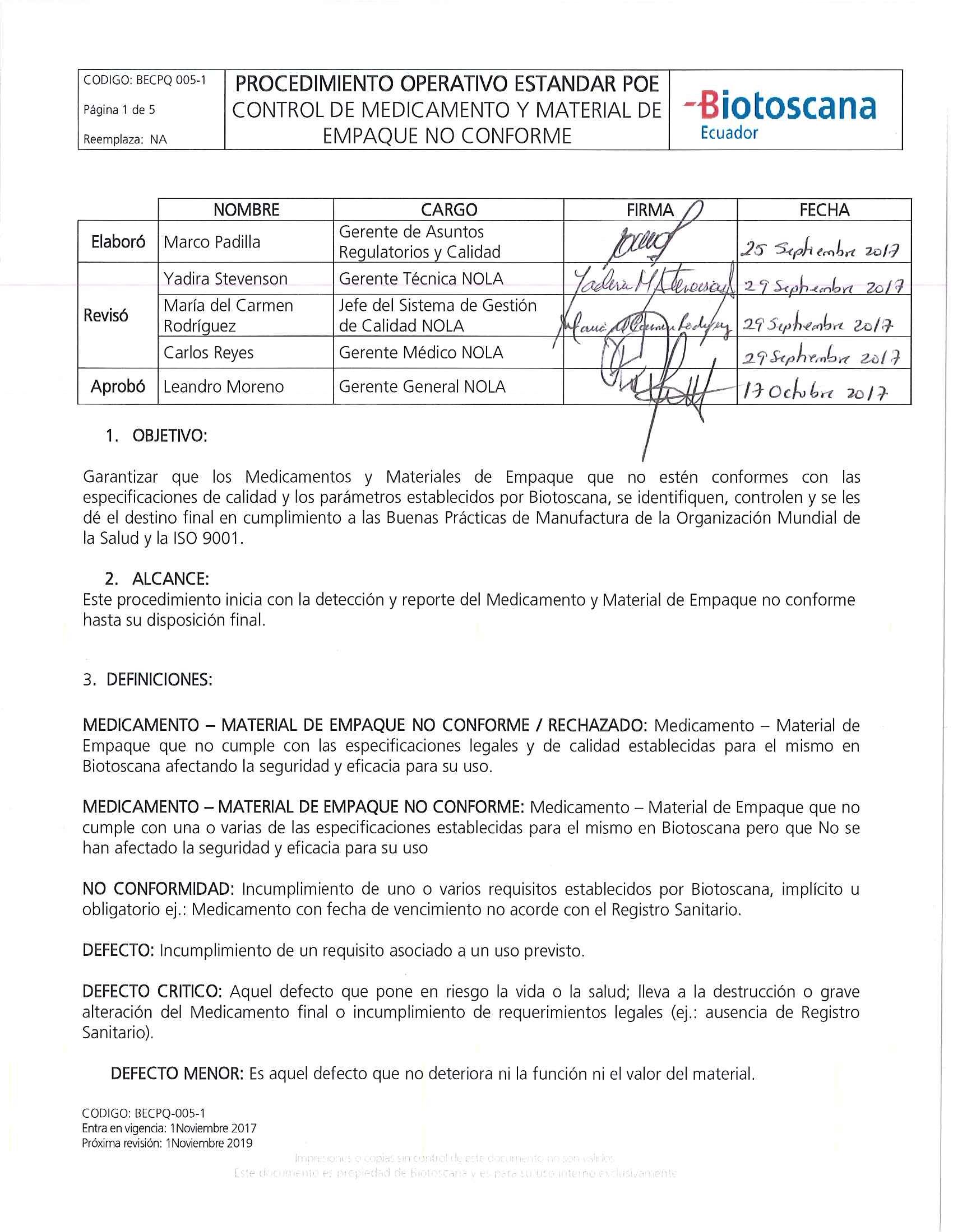 CONTROL DE MEDICAMENTO Y MATERIAL DE EMPAQUE NO CONFORME - soporte ...