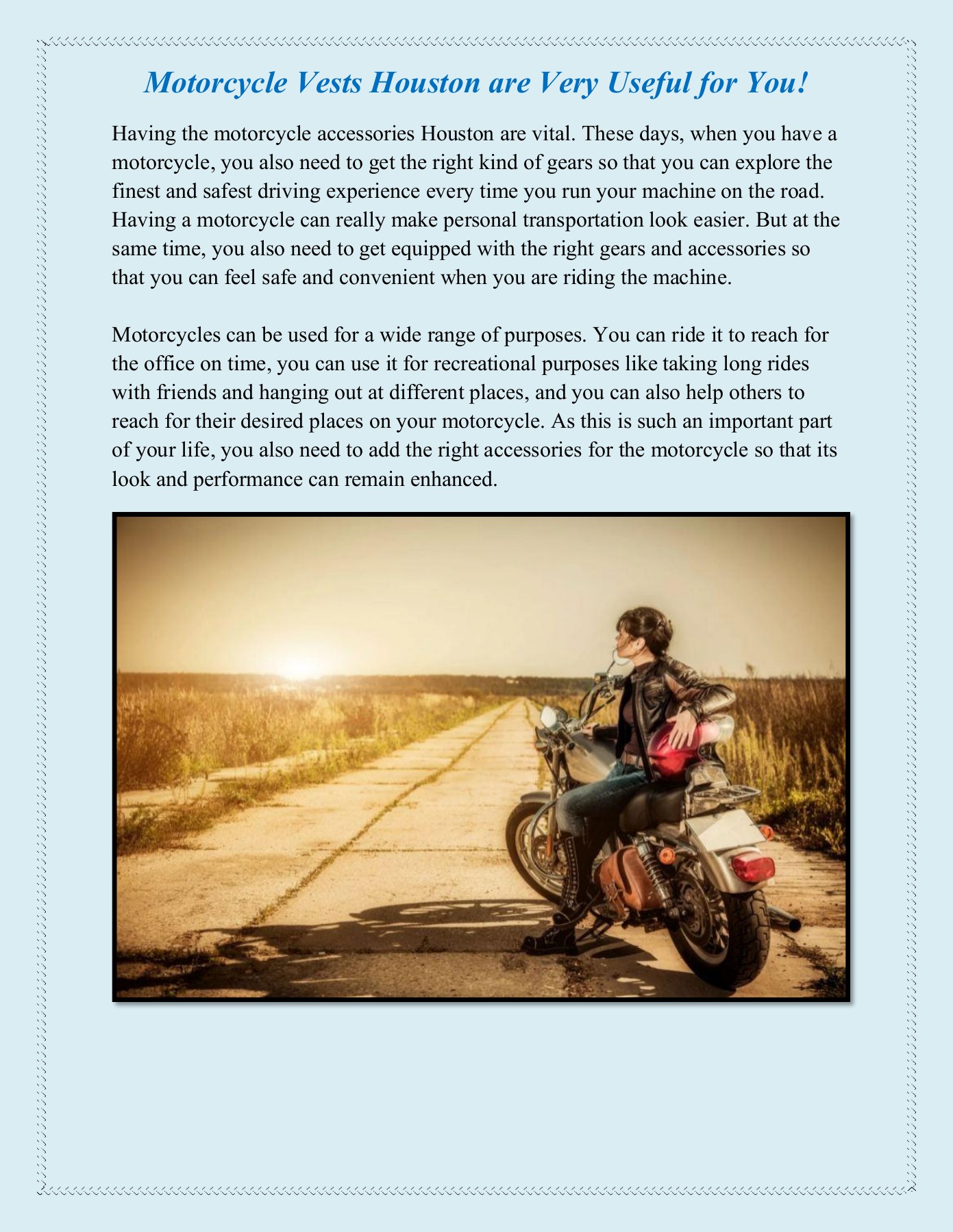 Motorcycle Vests Houston are Very Useful for You! Motorcycle