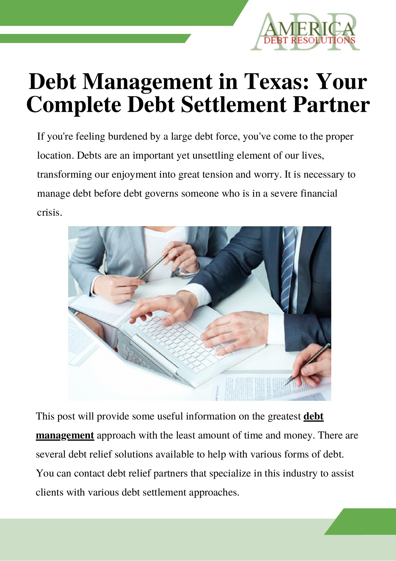 Debt Management in Texas Your Complete Debt Settlement Partner
