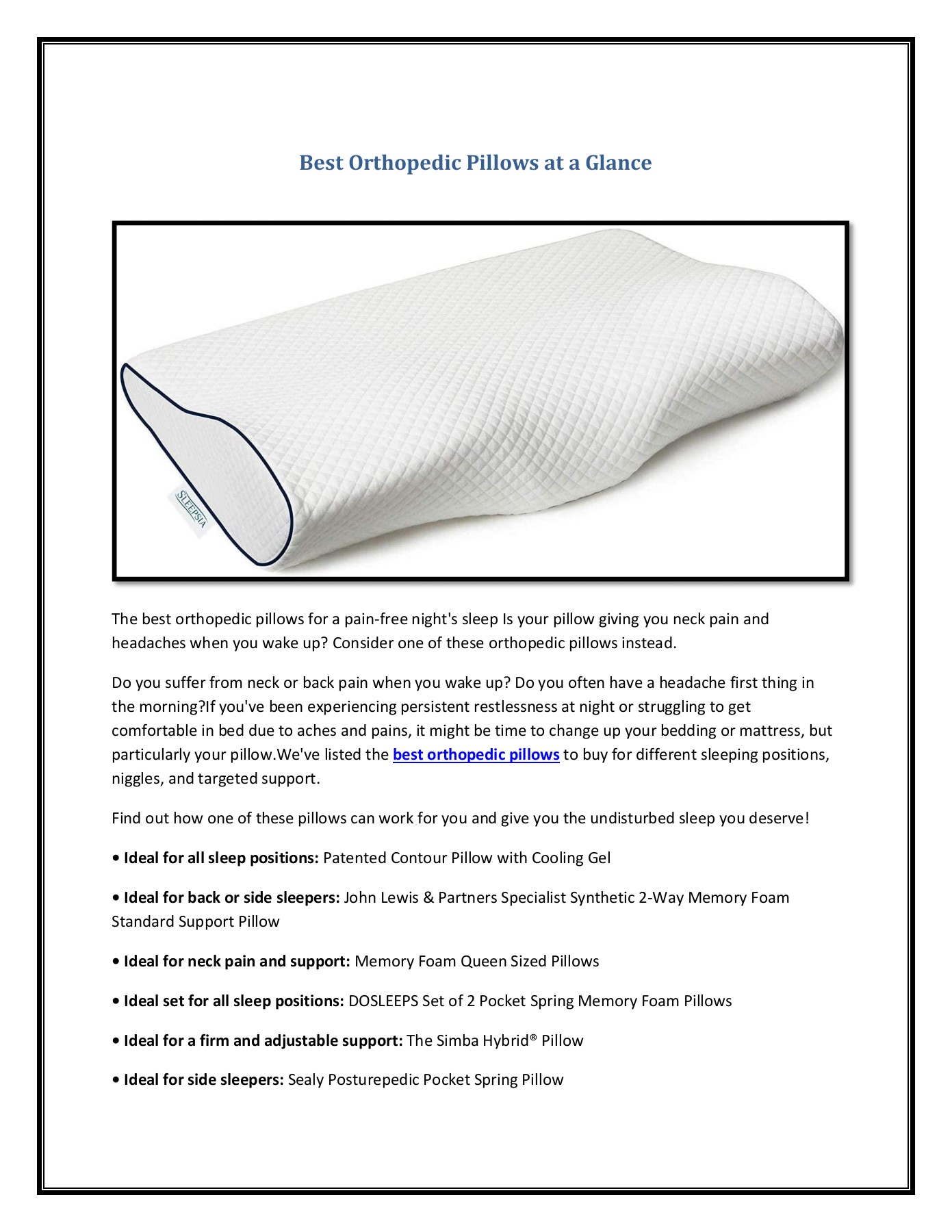 Best Orthopedic Pillows at a Glance Lori Sims Page 1 3 Flip PDF