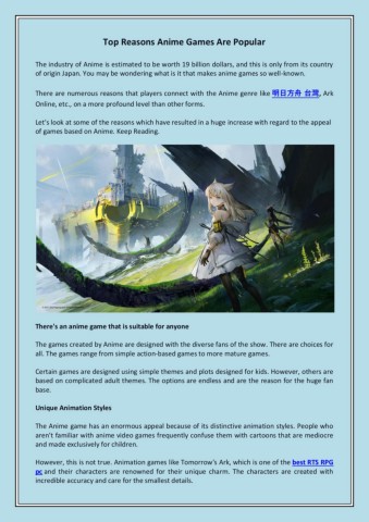 Top Reasons Anime Games Are Popular