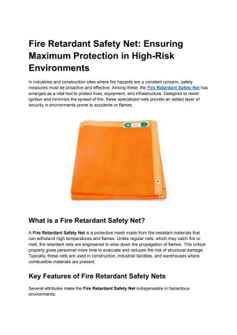 Fire Retardant Safety Net for Maximum Workplace Protection