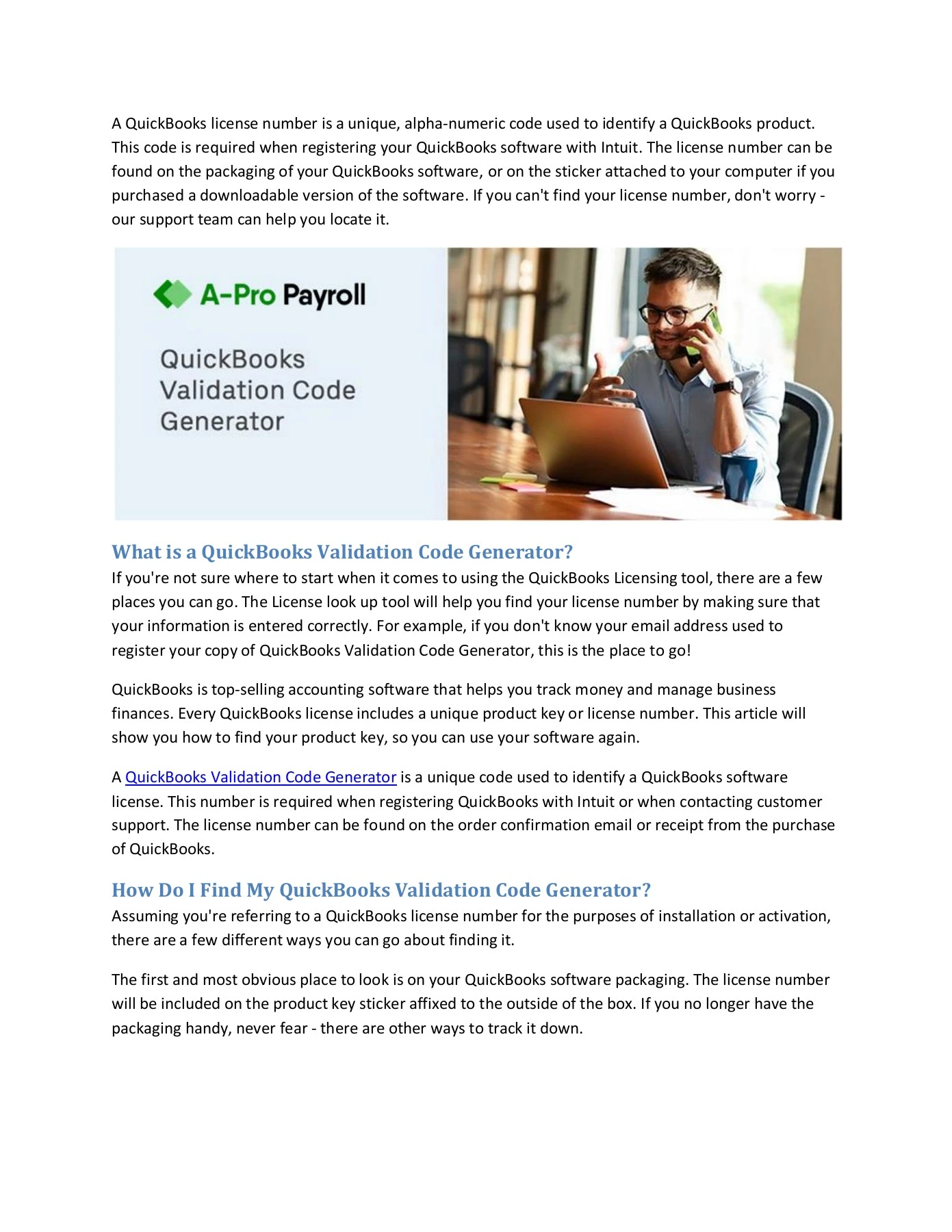 How to Use QuickBooks Validation Code Generator - payrollapro - Page 1 ...